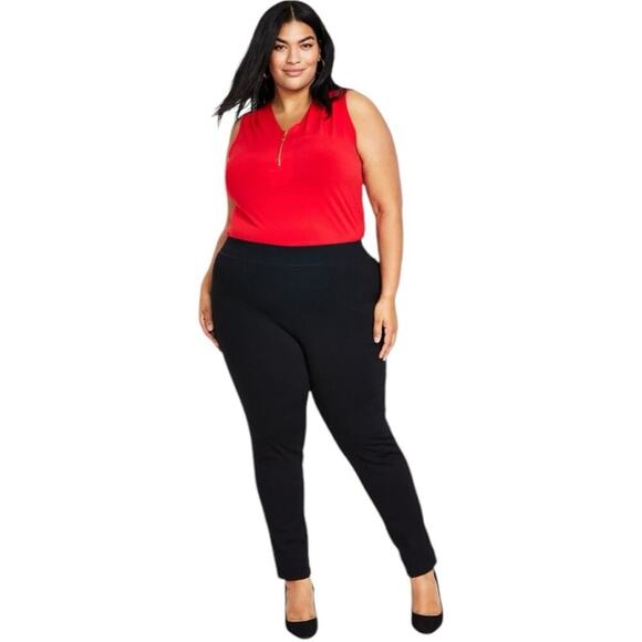 NWT INC International Concepts Skinny Mid Rise Black Ponte Pants - Size 26W - Picture 1 of 5